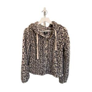 Bobeau Ivory Animal Print Super Soft Fuzzy Hoodie